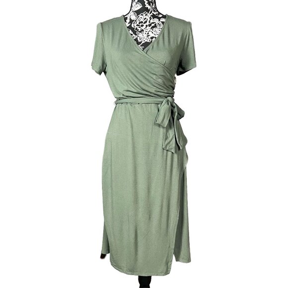 Nordstrom Rack | Midi Faux Wrap Dress in Green Dune | L - Picture 1 of 10
